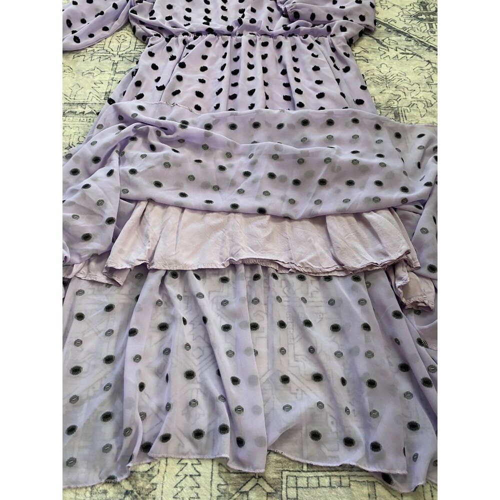 Purple Polka Dot Maxi Dress 2X Chic Soul V-Neck Elastic Waist 3/4 Sleeves Lined - Picture 3 of 8